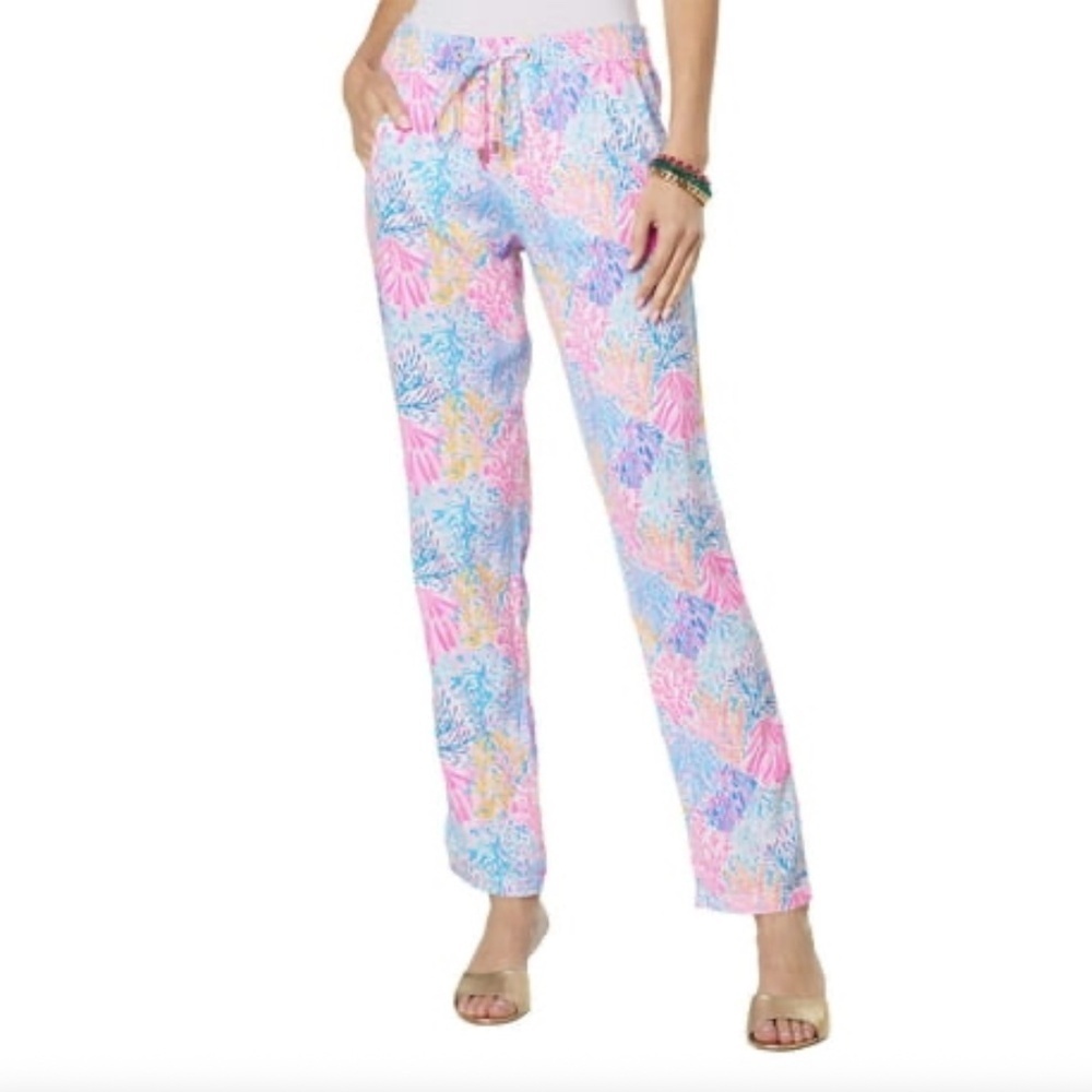Lilly Pulitzer Taron Linen Pants, Splashdance Coral Print